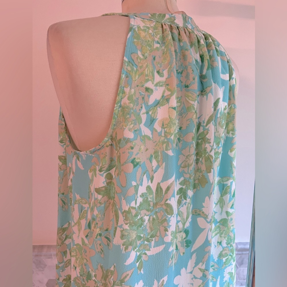 New Sleeveless Tassel Blue Torques Floral Blouses Sz M - Picture 8 of 12